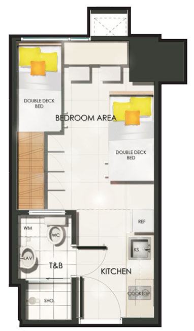 SMDC Sun Residences - Studio Unit - Floor Plan